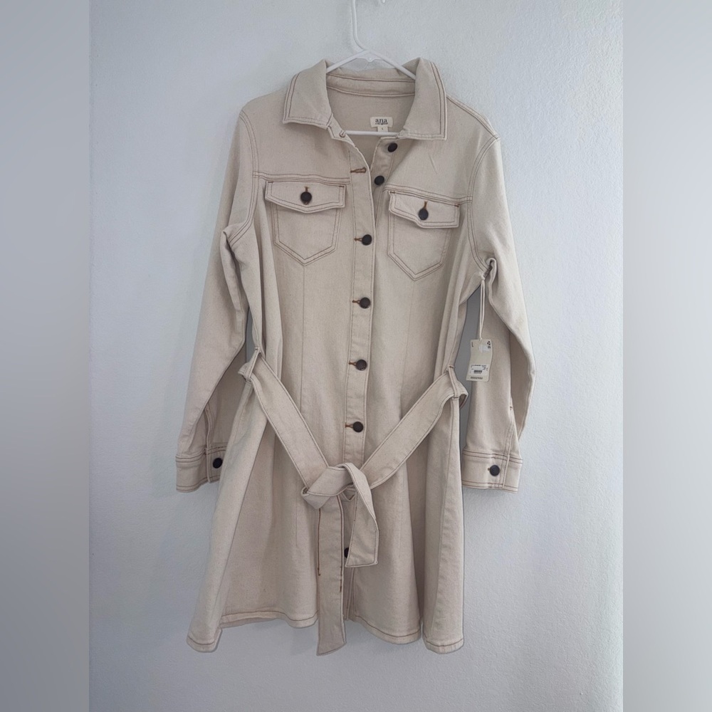 a.n.a Belted Denim Shirt Dress Ecru Size Large New NWT - Picture 3 of 14